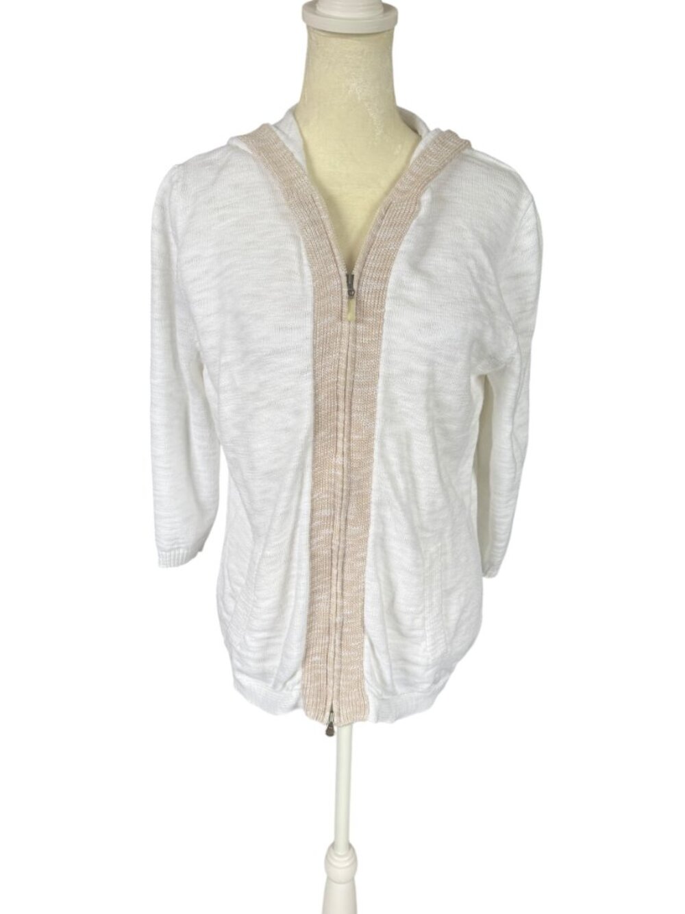 Eddie Bauer women's zip up hooded 3/4 sleeve sweater with pockets size large